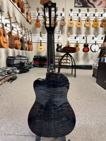 LANIKAI QM-BKCEG Quilted Maple Electric Guitalele w/Case - Transparent Black Guitarlele