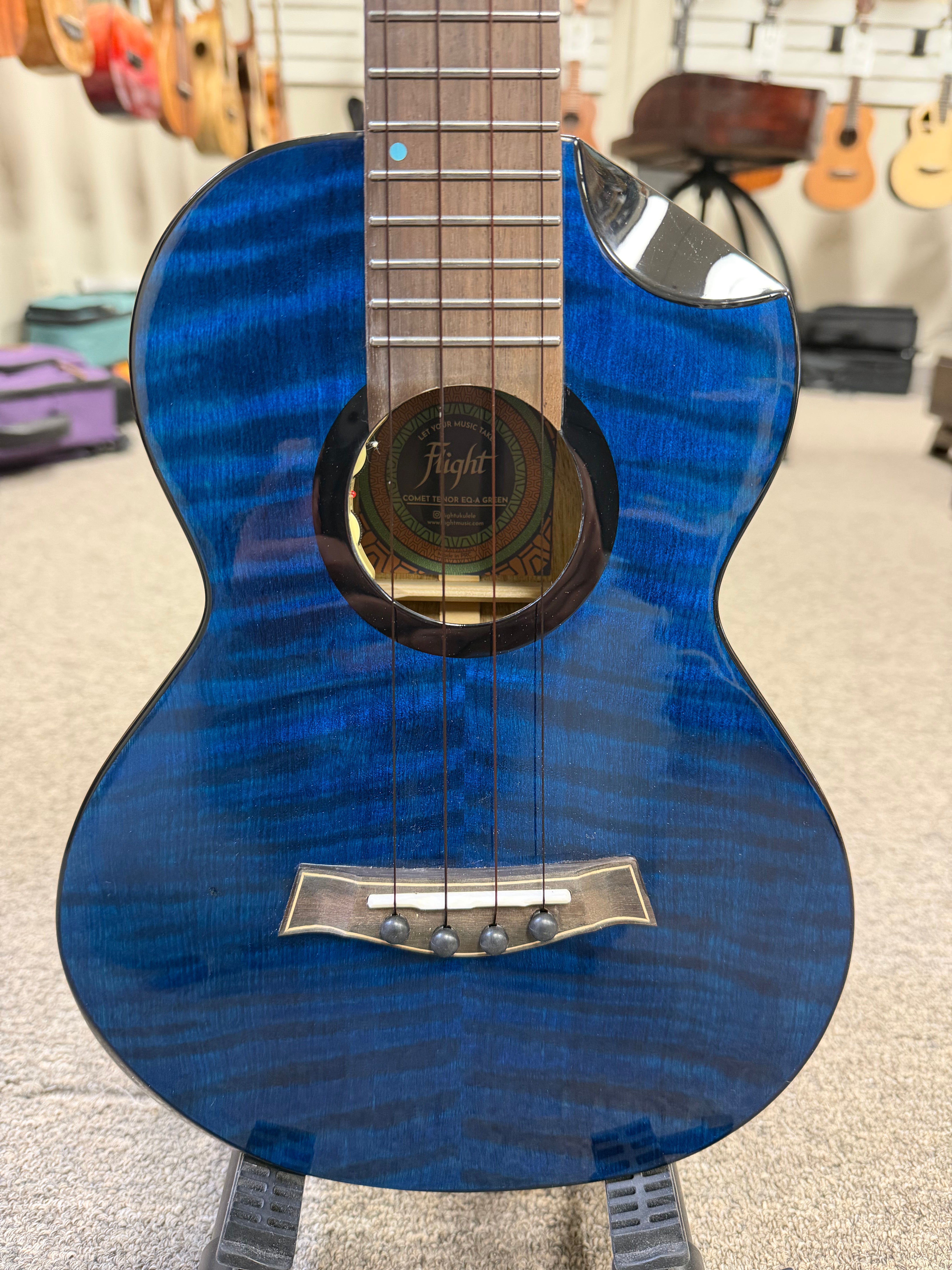 Flight Comet Blue Tenor Electric Ukulele w/Case - Solid Flamed