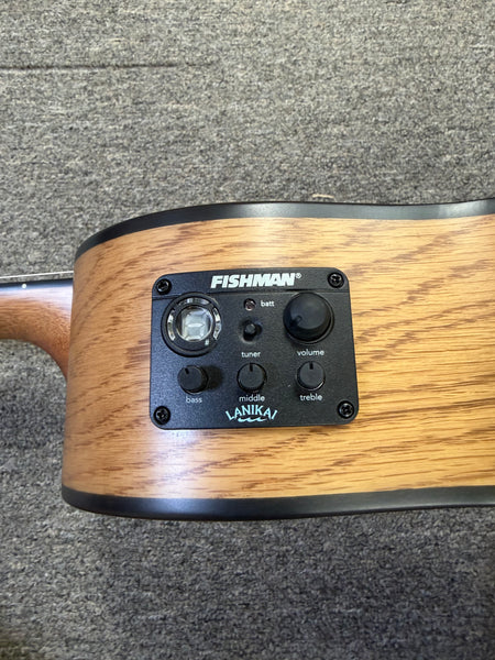 LANIKAI OA-CEB Oak Electric Baritone Ukulele w/Case - Cutaway/Fishman Pickup
