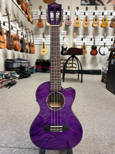 LANIKAI QM-PUCET Quilted Maple Electric Tenor Ukulele - Transparent Purple
