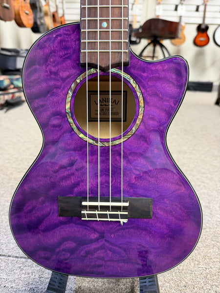 LANIKAI QM-PUCET Quilted Maple Electric Tenor Ukulele - Transparent Purple