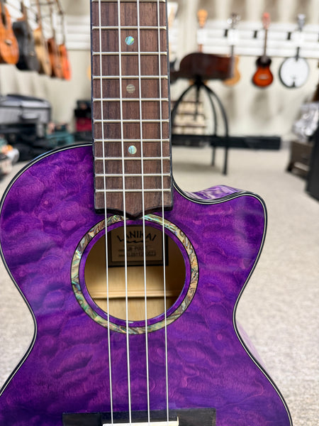 LANIKAI QM-PUCET Quilted Maple Electric Tenor Ukulele - Transparent Purple