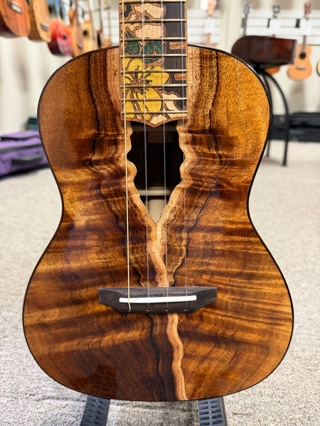Coast Ukulele Custom Solid Koa Tenor Ukulele w/Case  #98 - Live Edge Soundhole
