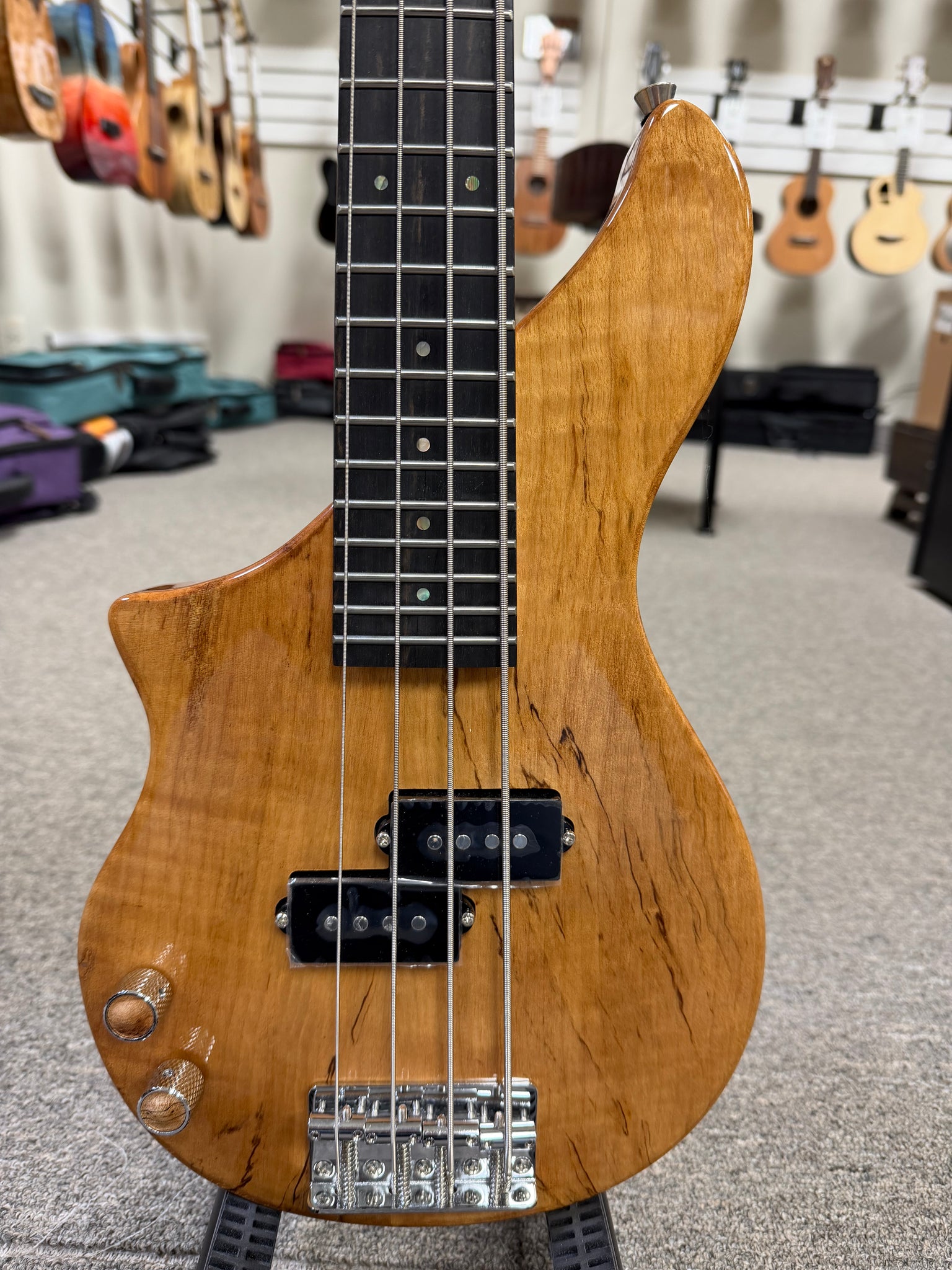 Tiny Boy Left Handed Spalted Maple 4 String Solid Body Bass w/Case ...