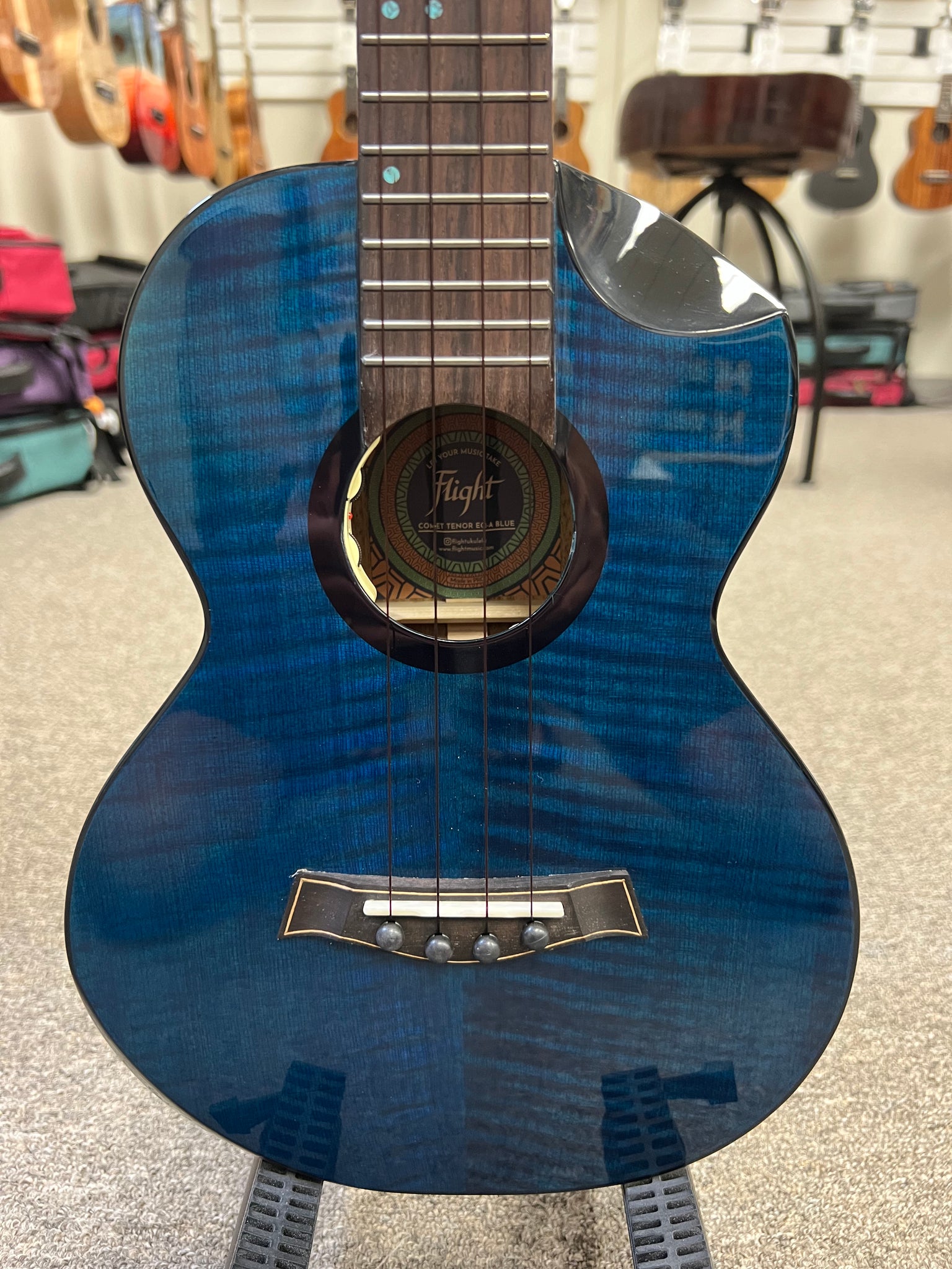 Flight Comet Blue Tenor Electric Ukulele w/Case - Solid Flamed Maple/Solid Mango