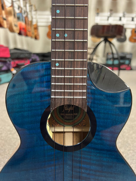 Flight Comet Blue Tenor Electric Ukulele w/Case - Solid Flamed Maple/Solid Mango