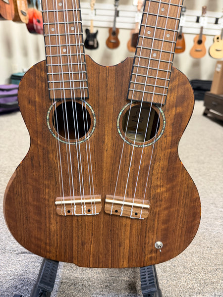 Ortega Double Neck 4 & 8 String Acacia Electric Tenor Ukulele w/Case  - Pre-Loved