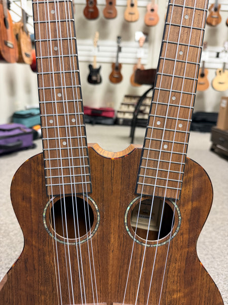 Ortega Double Neck 4 & 8 String Acacia Electric Tenor Ukulele w/Case  - Pre-Loved