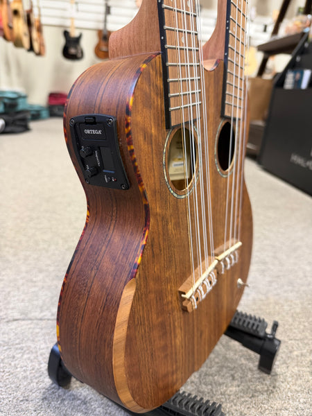 Ortega Double Neck 4 & 8 String Acacia Electric Tenor Ukulele w/Case  - Pre-Loved