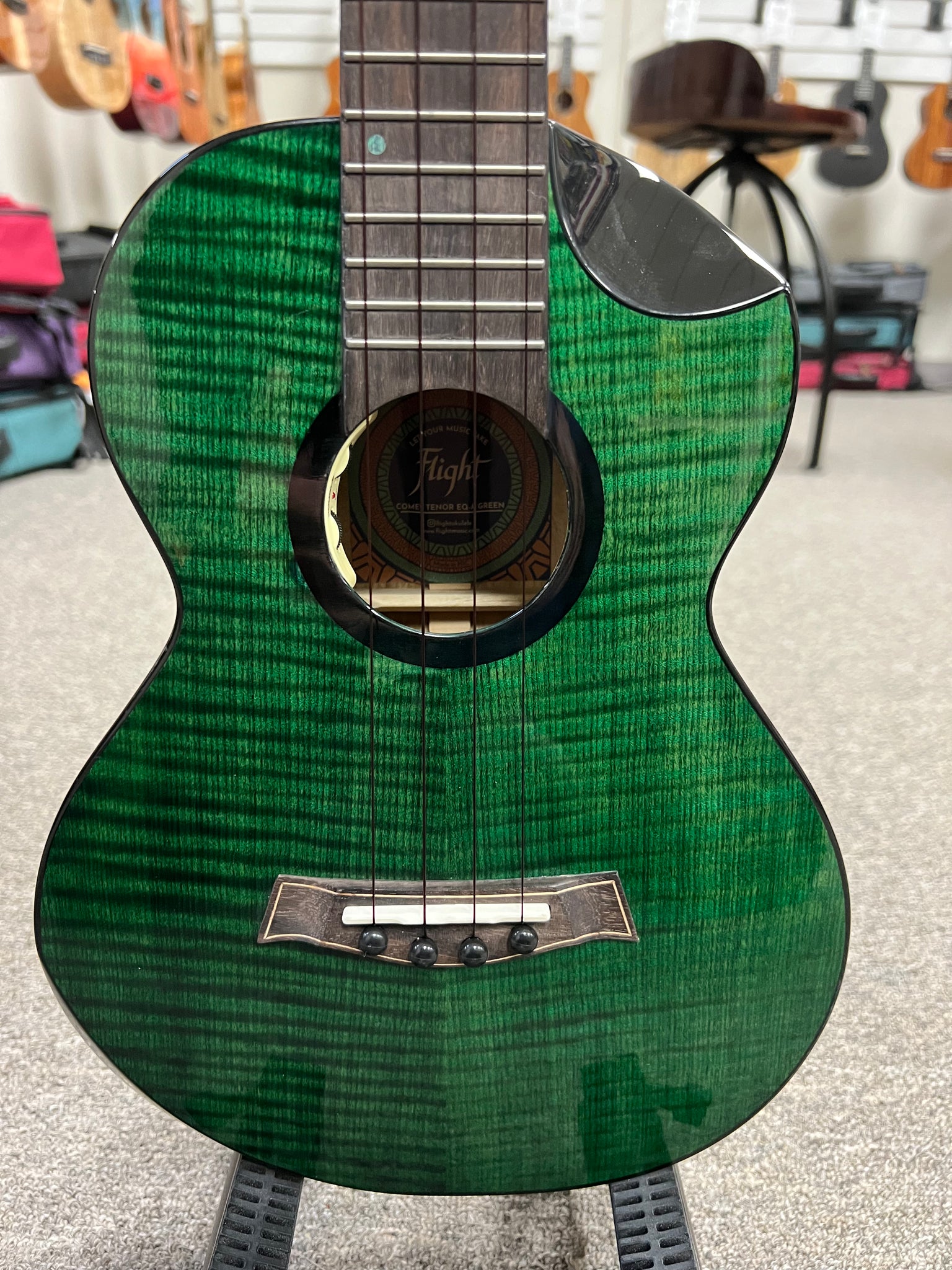 Flight Comet Green Tenor Electric Ukulele w/Case - Solid Flamed Maple/Solid Mango