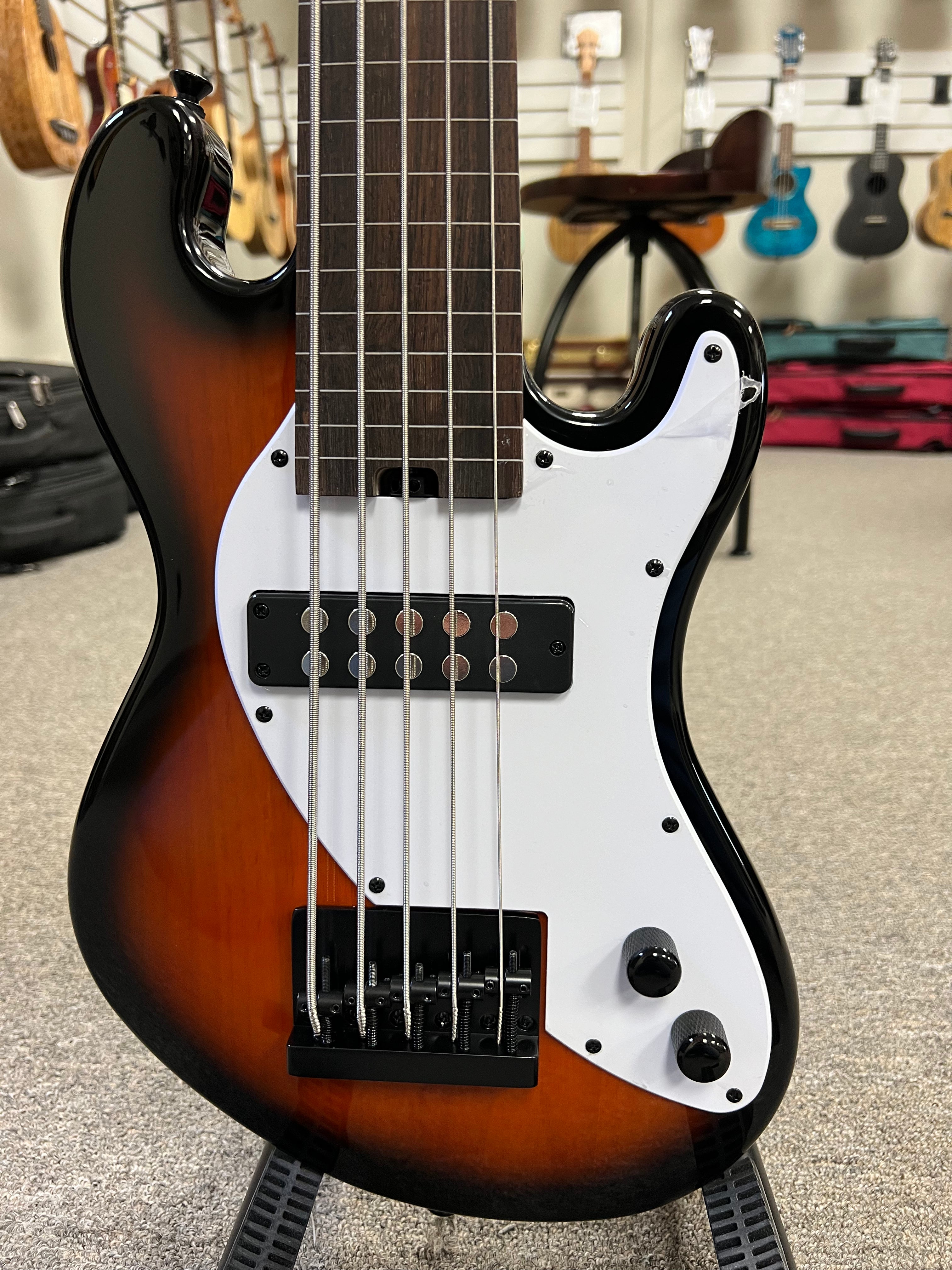 KALA Solid Body 5 String Fretless Tobacco Burst Electric U-Bass w