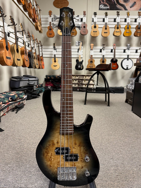 Flight Electric Mini Bass PBR Ukulele w/Case - Poplar Burl Top