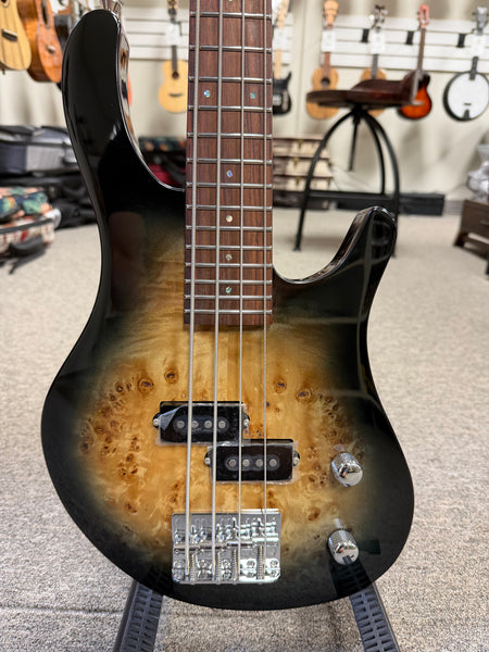Flight Electric Mini Bass PBR Ukulele w/Case - Poplar Burl Top