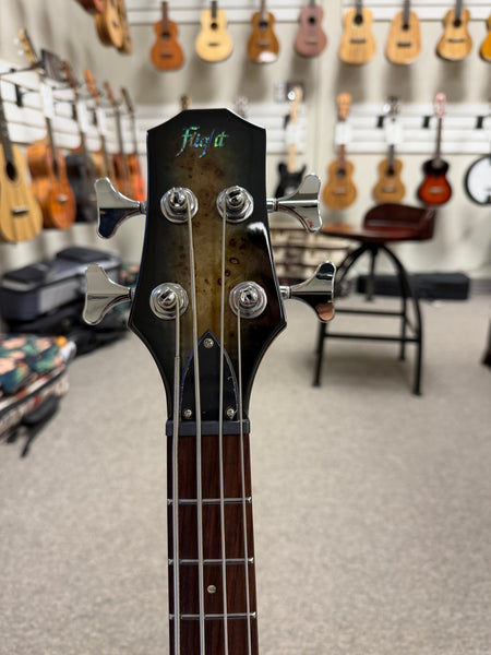 Flight Electric Mini Bass PBR Ukulele w/Case - Poplar Burl Top