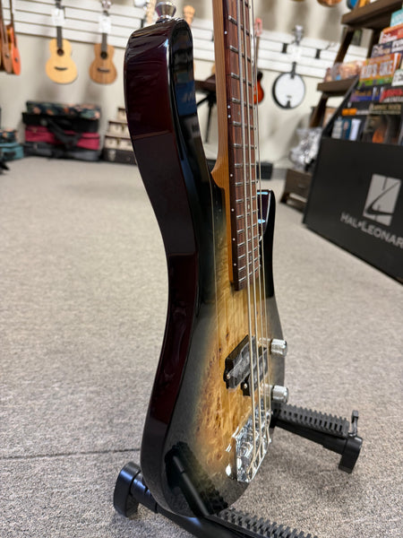Flight Electric Mini Bass PBR Ukulele w/Case - Poplar Burl Top