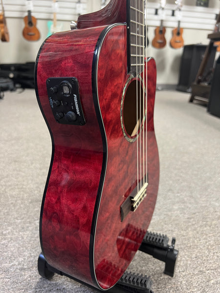 LANIKAI QM-RDCEB Quilted Maple Electric Baritone Ukulele w/Case - Transparent Red