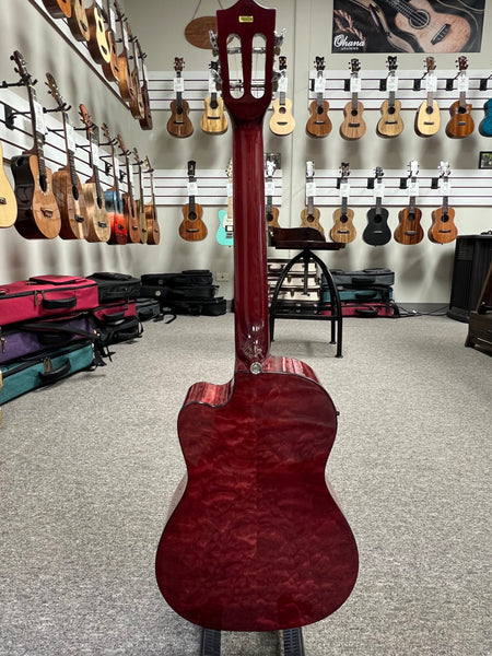 LANIKAI QM-RDCEB Quilted Maple Electric Baritone Ukulele w/Case - Transparent Red