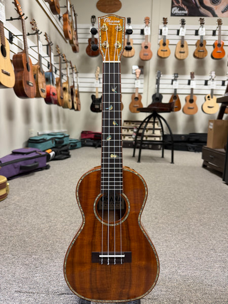 OHANA CK-570G Solid Koa Concert Ukulele w/Case - Abalone Bird Inlays