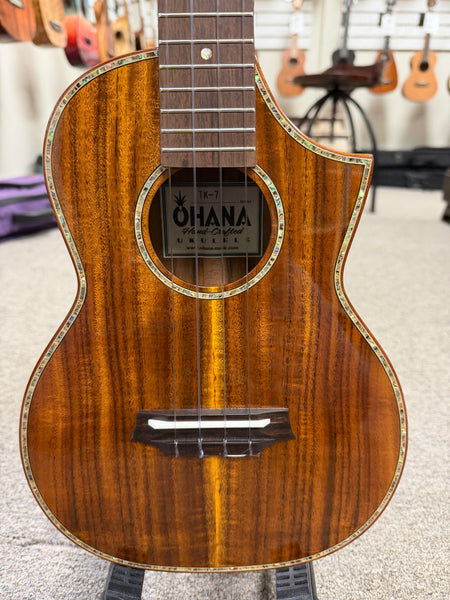 OHANA TK-7 Solid Acacia Tenor Ukulele w/Cutaway