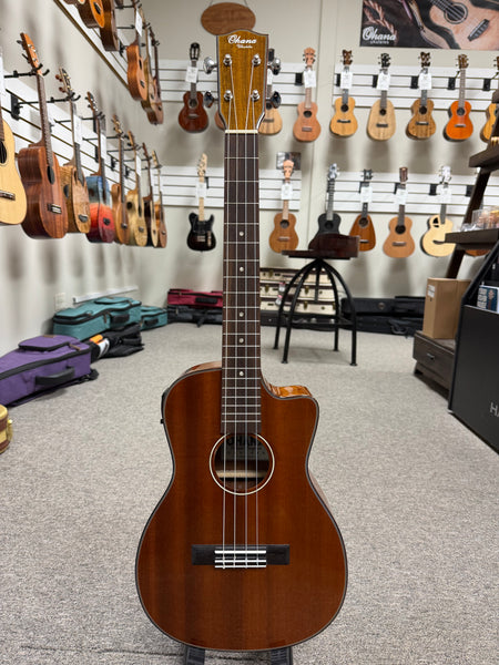 Ohana BK-35GCE Solid Mahogany Electric Baritone Ukulele - Cutaway
