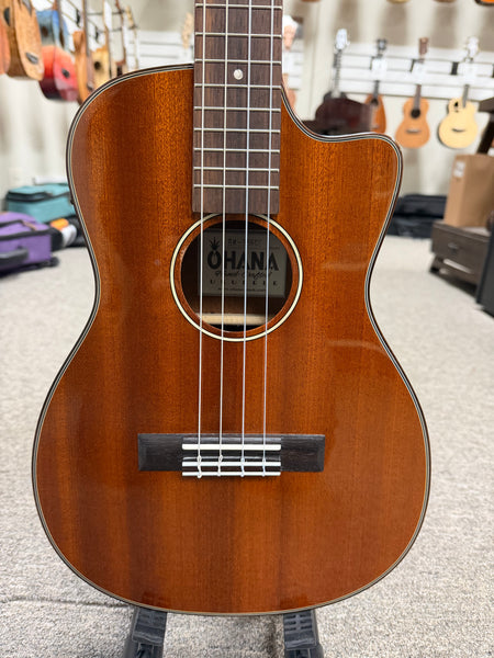 Ohana BK-35GCE Solid Mahogany Electric Baritone Ukulele - Cutaway