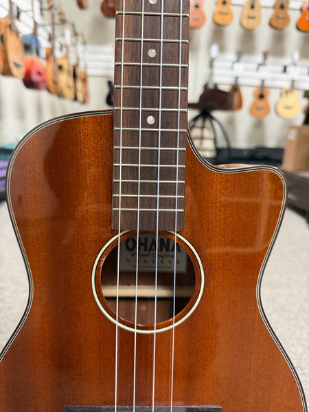 Ohana BK-35GCE Solid Mahogany Electric Baritone Ukulele - Cutaway