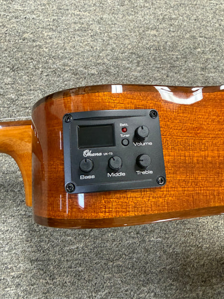 Ohana BK-35GCE Solid Mahogany Electric Baritone Ukulele - Cutaway