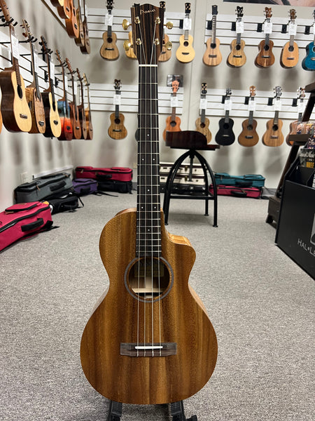 PONO ULA-O Solid Acacia Nylon String Baritone Ukulele w/Case - Cutaway/Side Sound Port