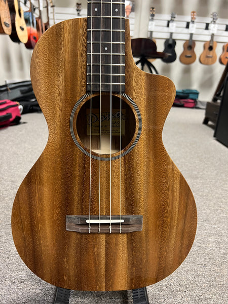 PONO ULA-O Solid Acacia Nylon String Baritone Ukulele w/Case - Cutaway/Side Sound Port