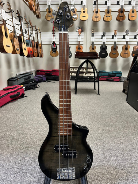 Tiny Boy Black Flamed Maple Fretless 4 String Solid Body Bass w/Case - TBP-3450-BFM Short Scale Bass