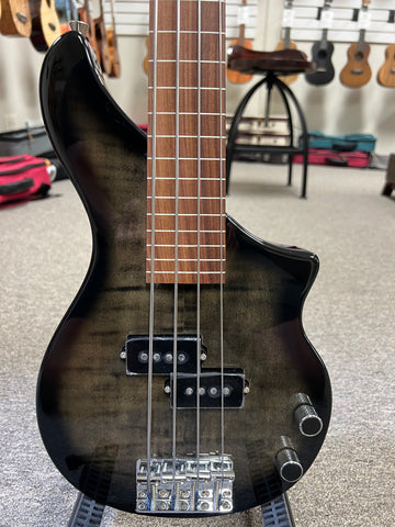 Tiny Boy Black Flamed Maple Fretless 4 String Solid Body Bass w/Case - TBP-3450-BFM Short Scale Bass