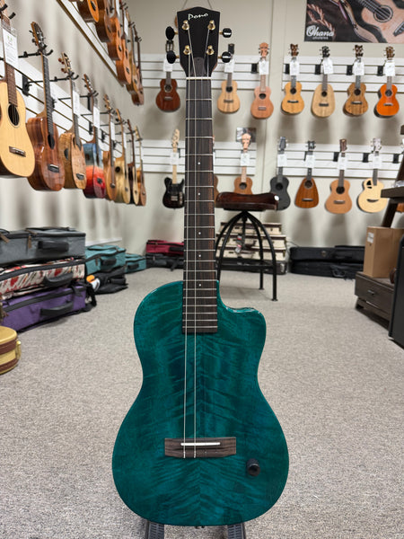 Pono BE-MBD Mango Deluxe Blue Baritone Electric Solid Body Ukulele w/Case