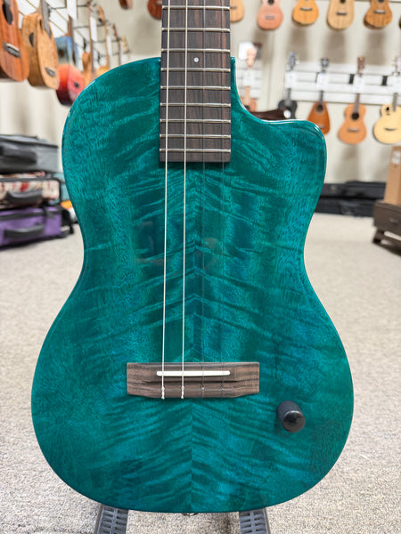 Pono BE-MBD Mango Deluxe Blue Baritone Electric Solid Body Ukulele w/Case
