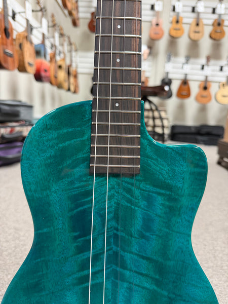 Pono BE-MBD Mango Deluxe Blue Baritone Electric Solid Body Ukulele w/Case