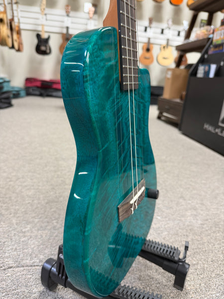 Pono BE-MBD Mango Deluxe Blue Baritone Electric Solid Body Ukulele w/Case