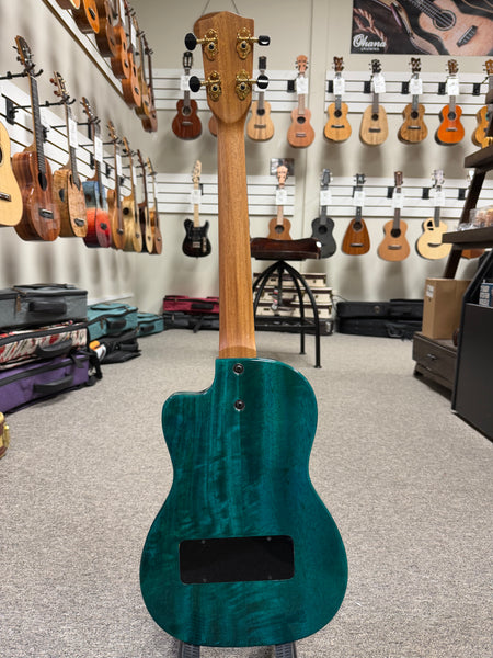 Pono BE-MBD Mango Deluxe Blue Baritone Electric Solid Body Ukulele w/Case