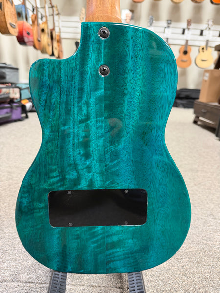 Pono BE-MBD Mango Deluxe Blue Baritone Electric Solid Body Ukulele w/Case