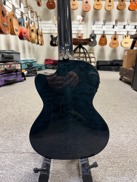 LANIKAI QM-BKCET Quilted Maple Electric Tenor Ukulele w/Case - Transparent Black