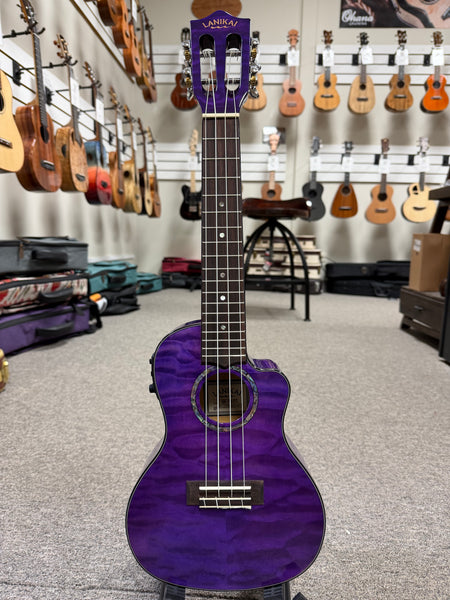 LANIKAI QM-PUCEC Quilted Maple Electric Concert Ukulele w/Case - Transparent Purple