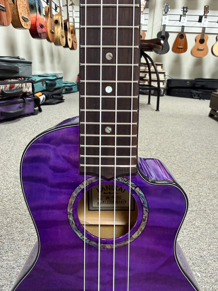 LANIKAI QM-PUCEC Quilted Maple Electric Concert Ukulele w/Case - Transparent Purple