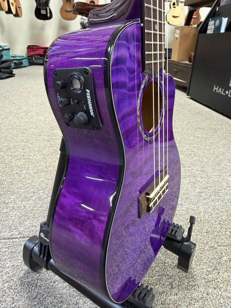LANIKAI QM-PUCEC Quilted Maple Electric Concert Ukulele w/Case - Transparent Purple