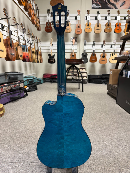 LANIKAI QM-BLCEB Quilted Maple Electric Baritone Ukulele w/Case - Transparent Blue