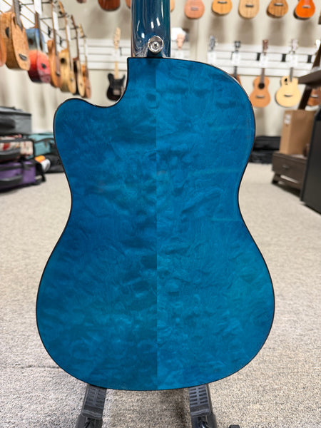 LANIKAI QM-BLCEB Quilted Maple Electric Baritone Ukulele w/Case - Transparent Blue