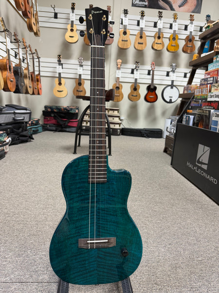 Pono BE-MBD Mango Deluxe Blue Baritone Electric Solid Body Ukulele w/Case