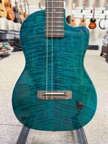Pono BE-MBD Mango Deluxe Blue Baritone Electric Solid Body Ukulele w/Case