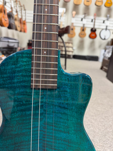 Pono BE-MBD Mango Deluxe Blue Baritone Electric Solid Body Ukulele w/Case