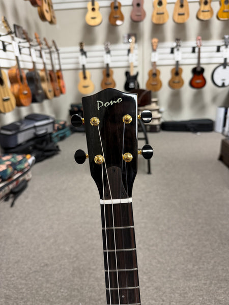Pono BE-MBD Mango Deluxe Blue Baritone Electric Solid Body Ukulele w/Case