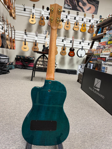 Pono BE-MBD Mango Deluxe Blue Baritone Electric Solid Body Ukulele w/Case