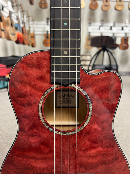 LANIKAI QM-RDCEB Quilted Maple Electric Baritone Ukulele w/Case - Transparent Red