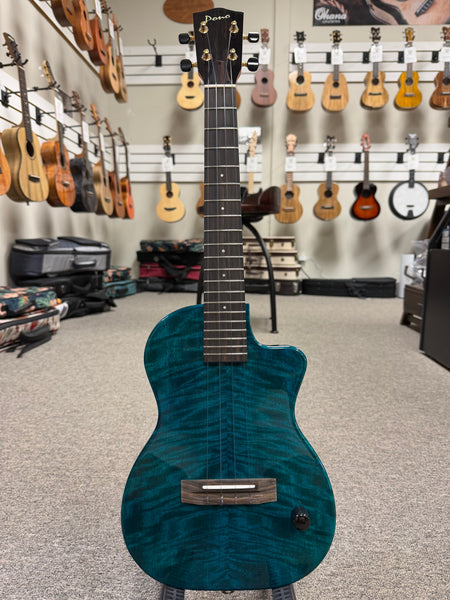 Pono TE-MDB Mango Deluxe Blue Tenor Electric Solid Body Ukulele w/Case